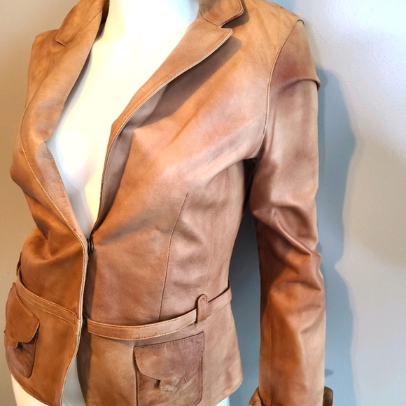 AEROPASTEL Tan Leather Jacket size Medium - Picture 10 of 12